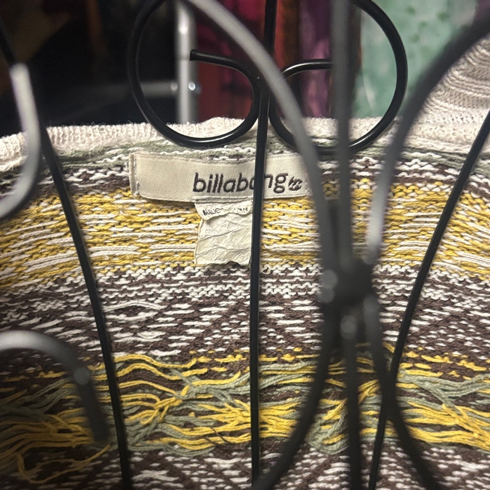 Billabong V-Neck Sweater with Cream, Yellow, and Green Patterns - Picture 2 of 7